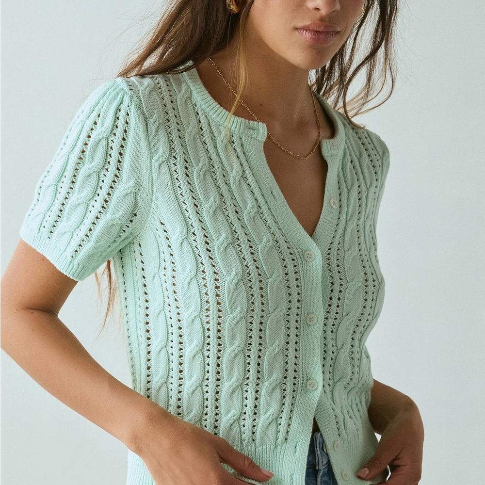 Kimchi Blue Mint Green Pointelle Knit Cardigan XS